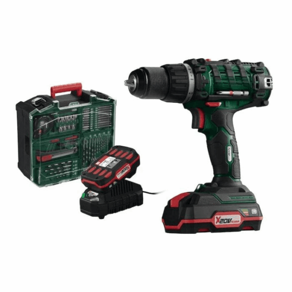 Taladro de 20 V con 2 baterías, cargador y accesorios